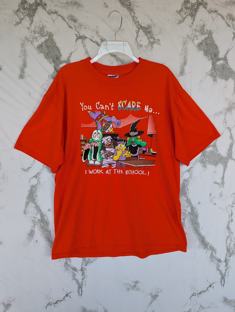 Vintage Halloween Neil Southwell You Can't Scare Me I Work At The School Tshirt